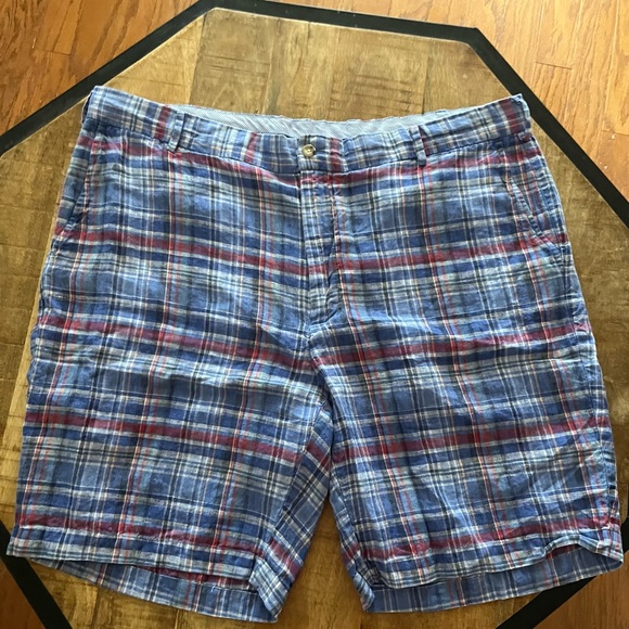 Peter Millar Seaside Men's Size 40 100% Linen Blue Madras Plaid Check Shorts-EUC - Picture 4 of 7